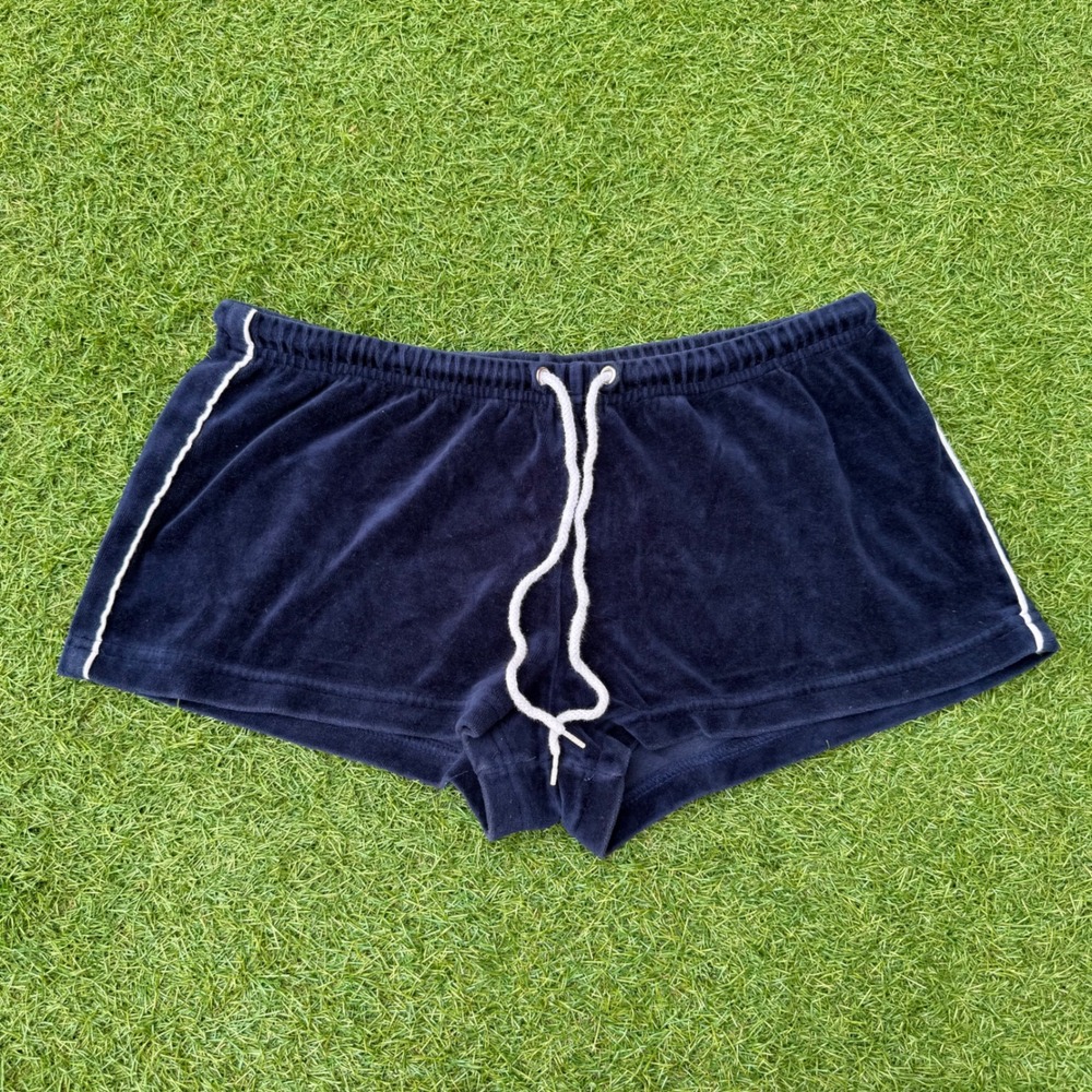 Vintage Y2K Miken Velour Shorts Womens Large Navy Blue Micro Hot Pants Bratz